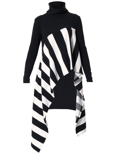 Asymmetric Striped Tunic In Black and White