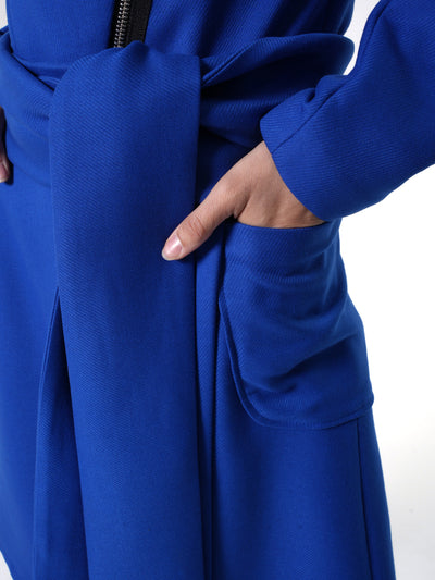 Asymmetric Belted Coat In Royal Blue