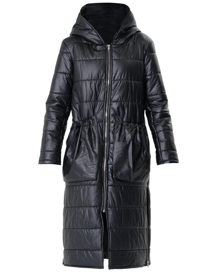 Long Black Puffer Jacket With Oversize Pockets