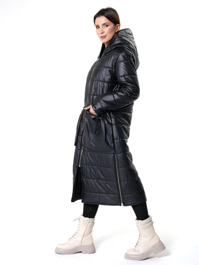 Long Black Puffer Jacket With Oversize Pockets