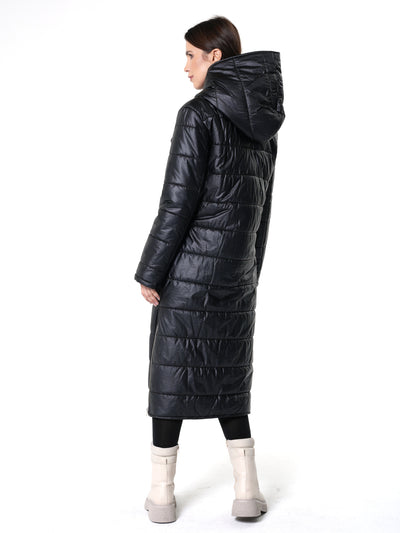 Long Black Puffer Jacket With Oversize Pockets