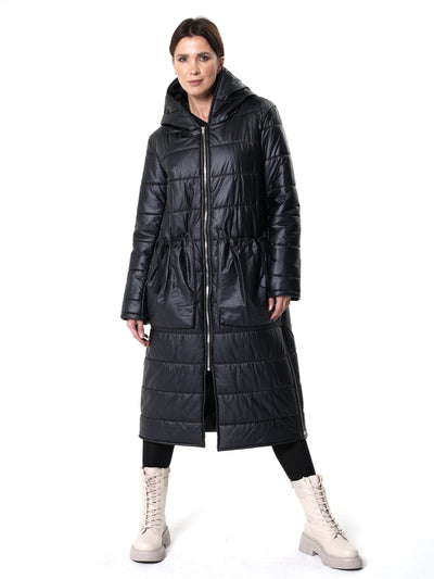 Long Black Puffer Jacket With Oversize Pockets