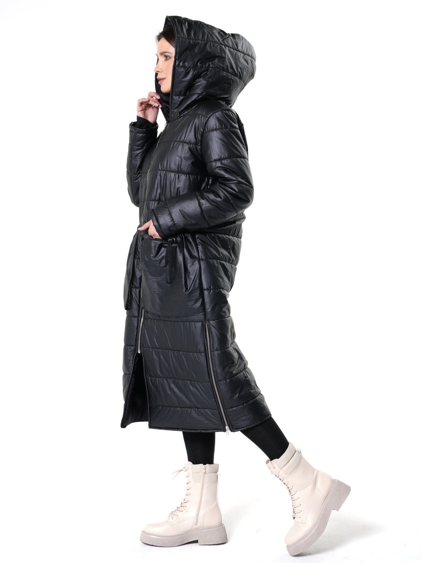 Long Black Puffer Jacket With Oversize Pockets