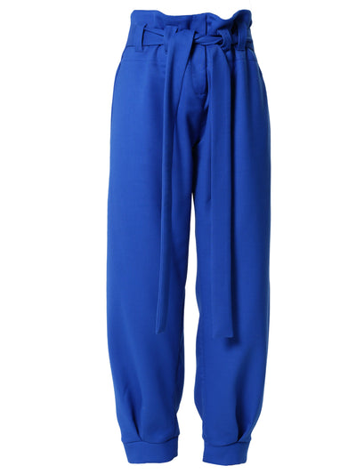 High-Waisted Paperbag Pants in Royal Blue