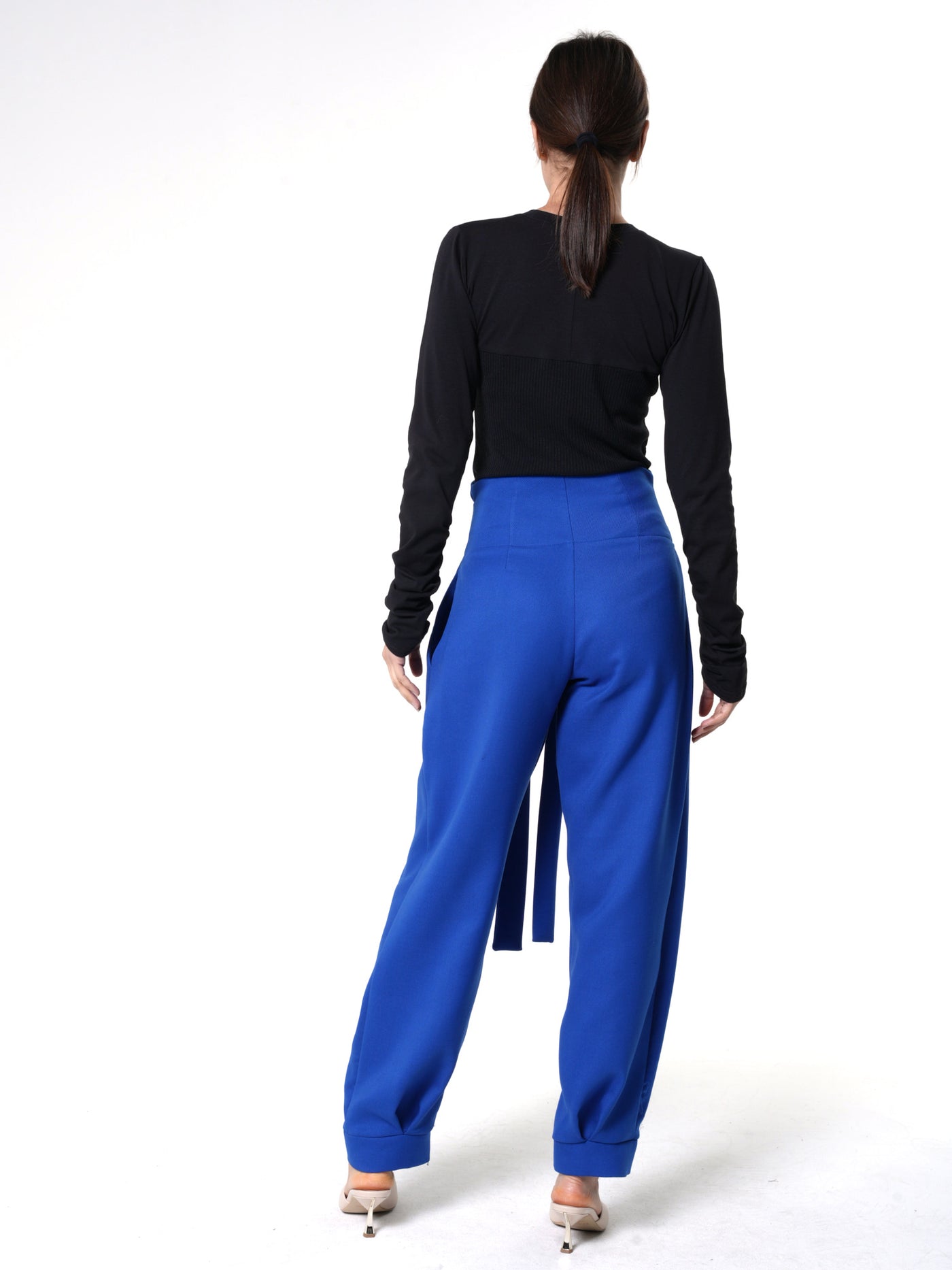 High-Waisted Paperbag Pants in Royal Blue