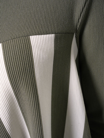 Asymmetric Striped Tunic In Khaki and White