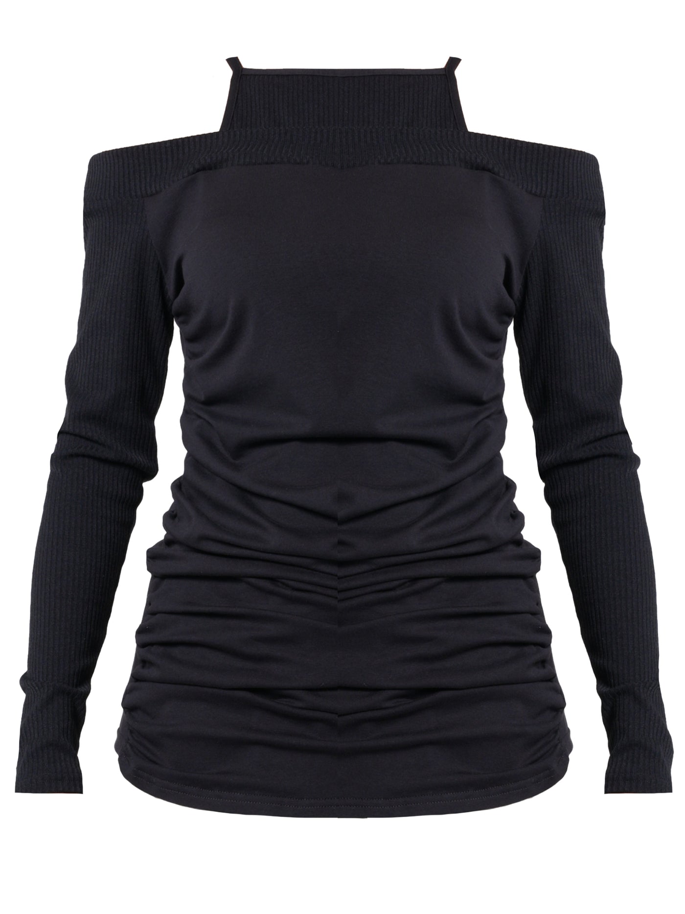 Open Shoulders Long Sleeve Top in Black