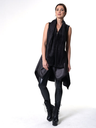 Embossed Suede Vest In Black