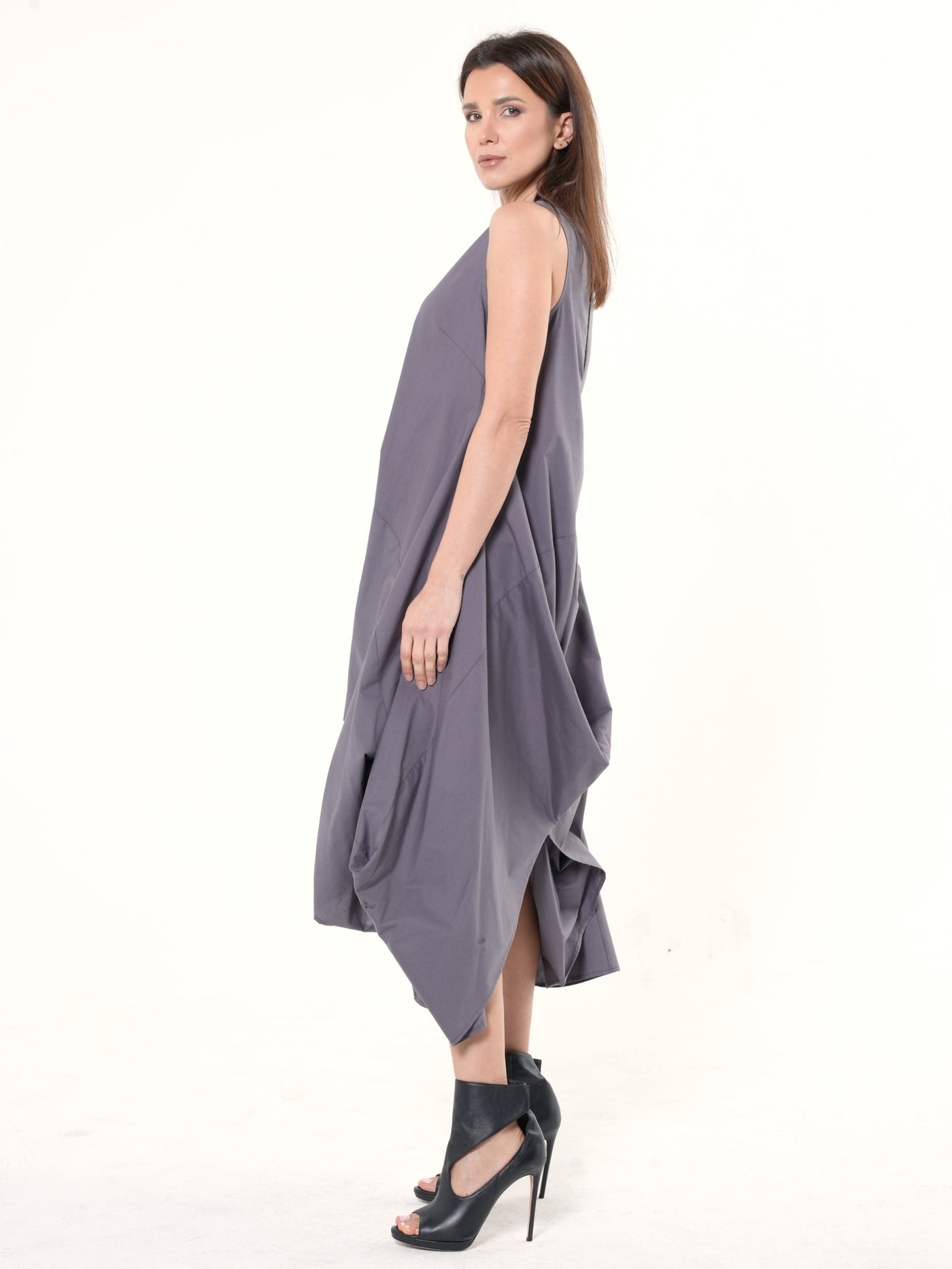 Asymmetric Sleeveless Gray Dress