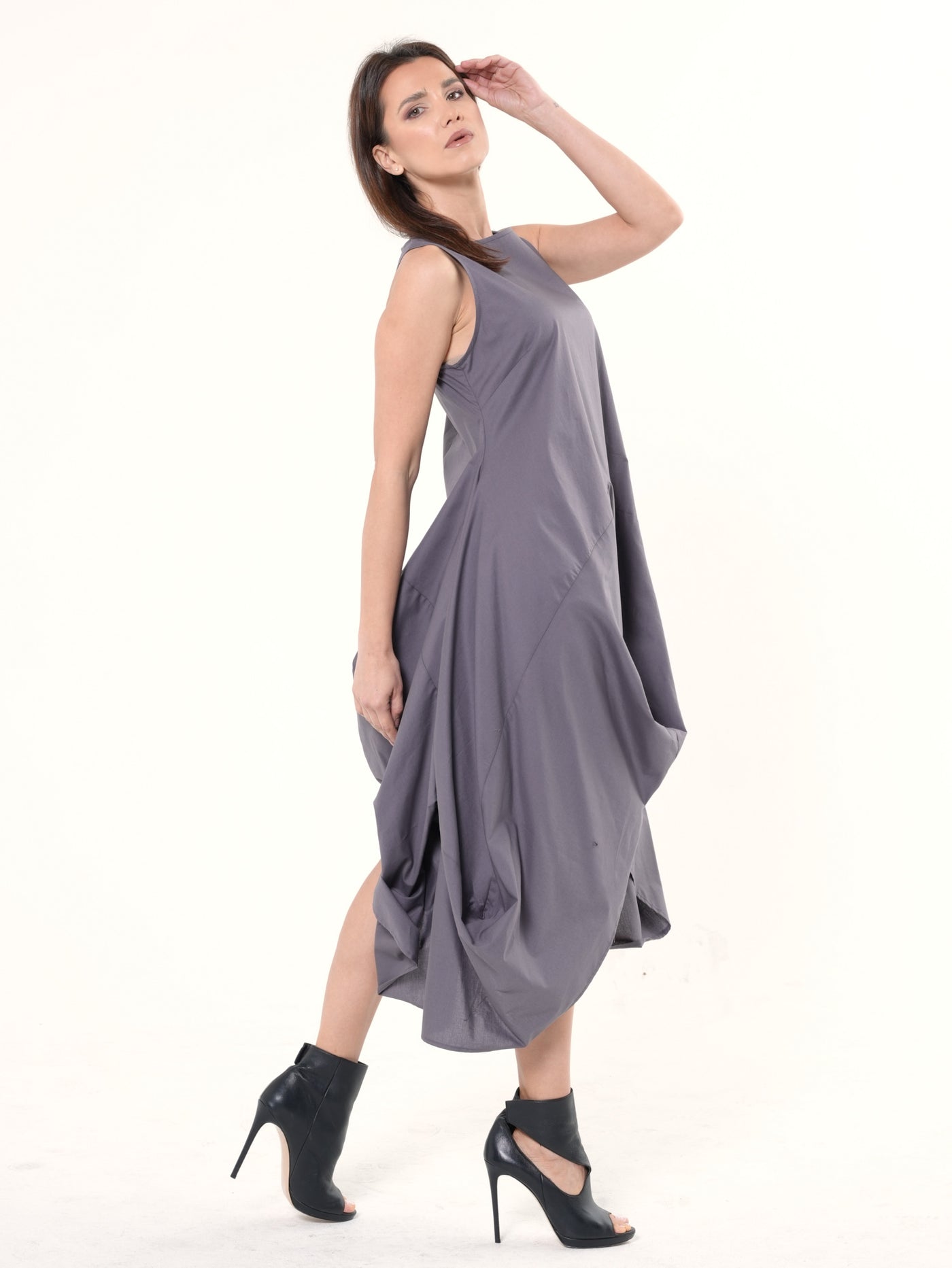 Asymmetric Sleeveless Gray Dress