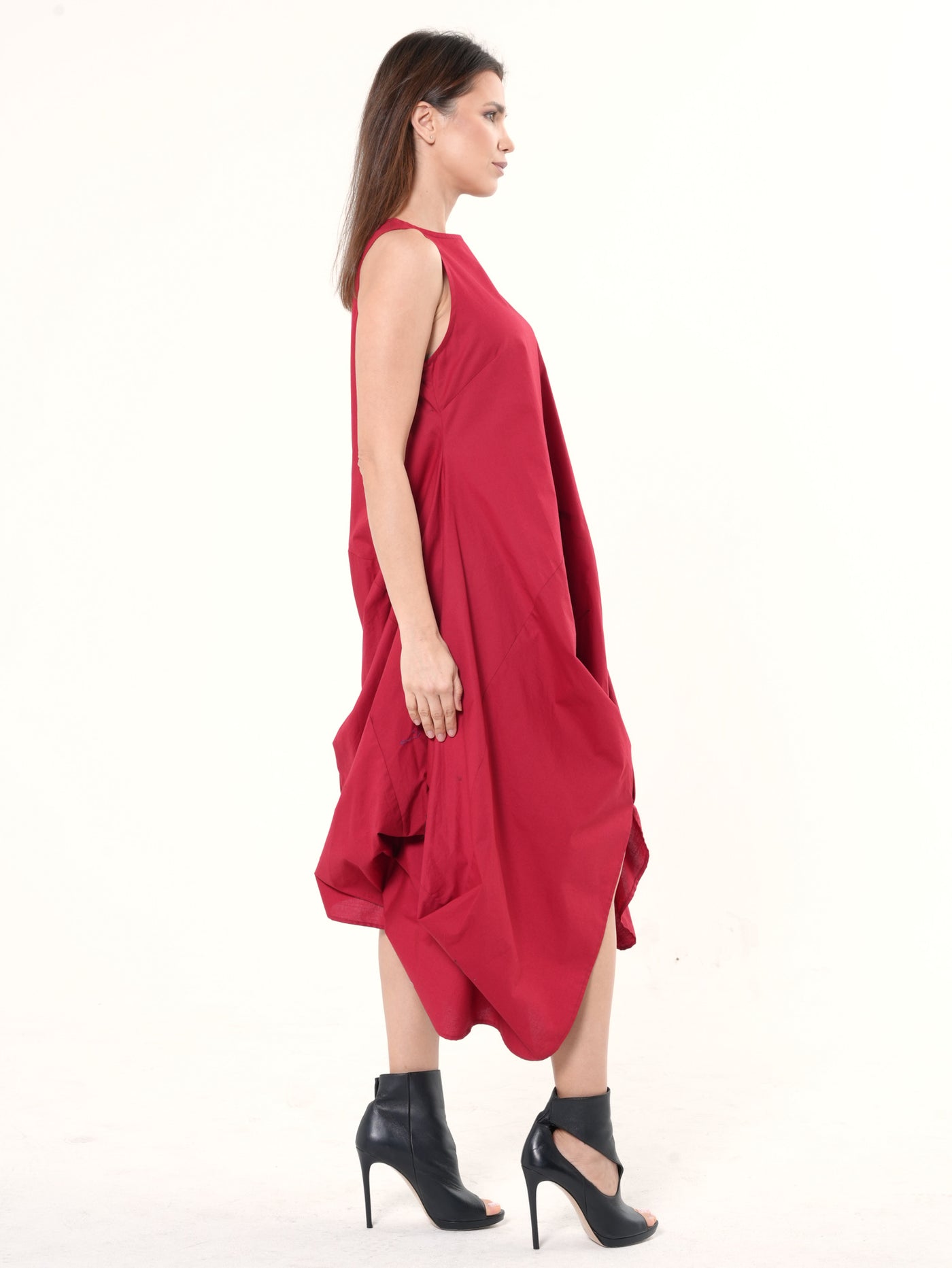 Asymmetric Sleeveless Red Dress