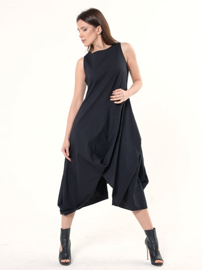 Asymmetric Sleeveless Black Dress