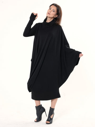 Soft Loose Turtleneck Dress In Black