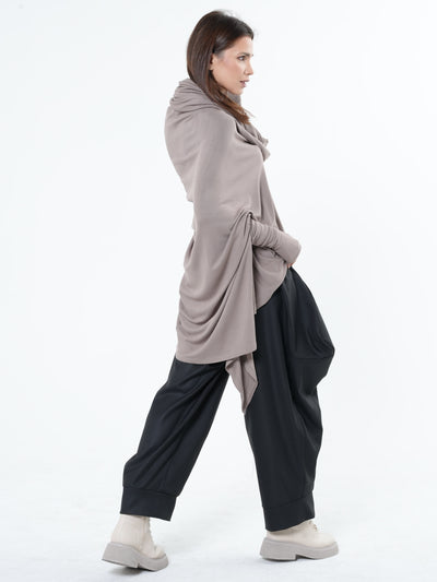 Extravagant Tunic With Scarf Collar In Mocha