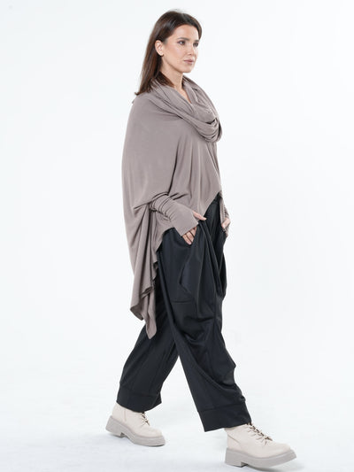 Extravagant Tunic With Scarf Collar In Mocha