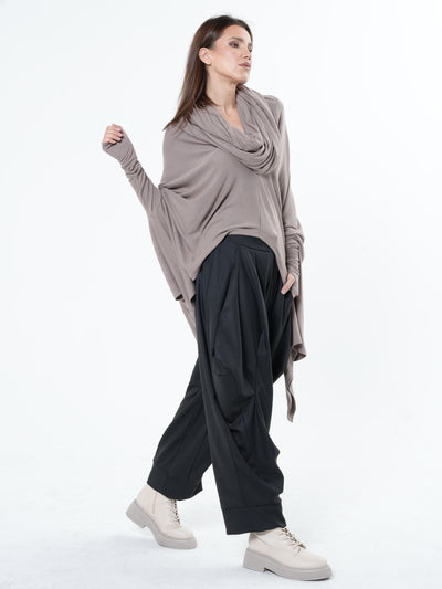 Extravagant Tunic With Scarf Collar In Mocha