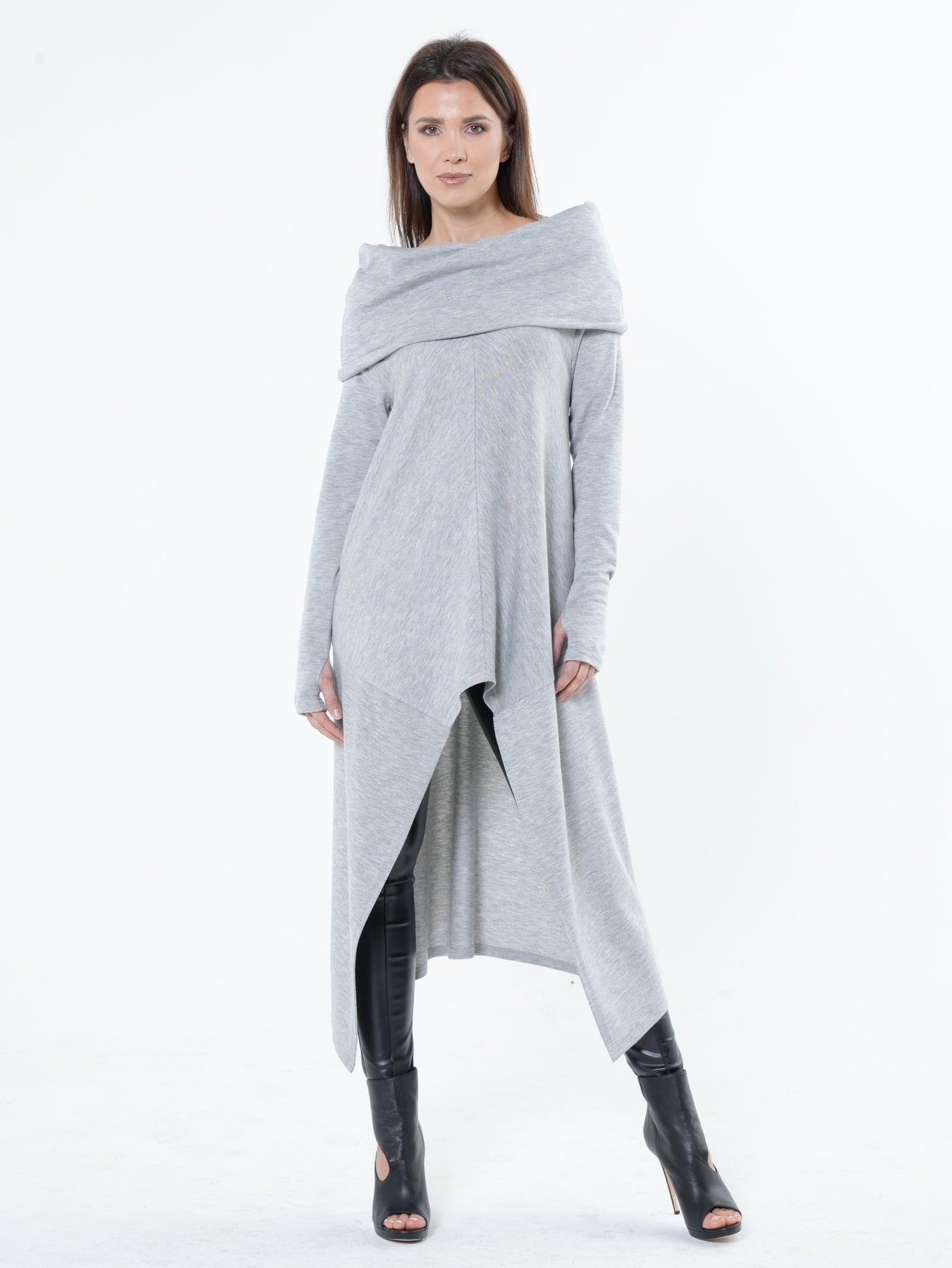 Soft Knitted Tunic In Light Grey