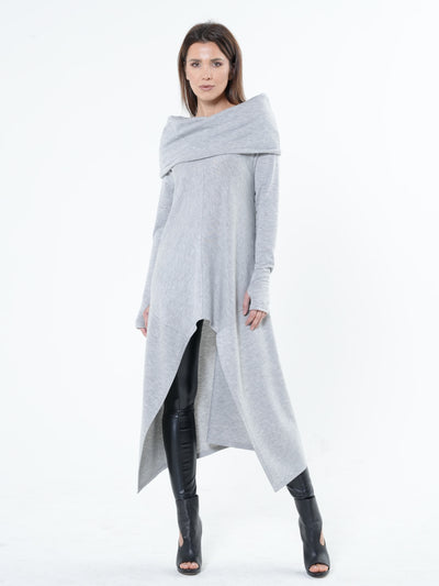 Soft Knitted Tunic In Light Grey