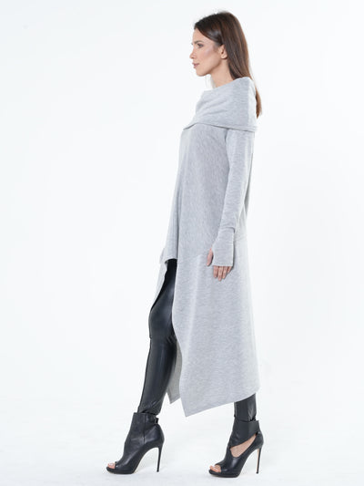 Soft Knitted Tunic In Light Grey