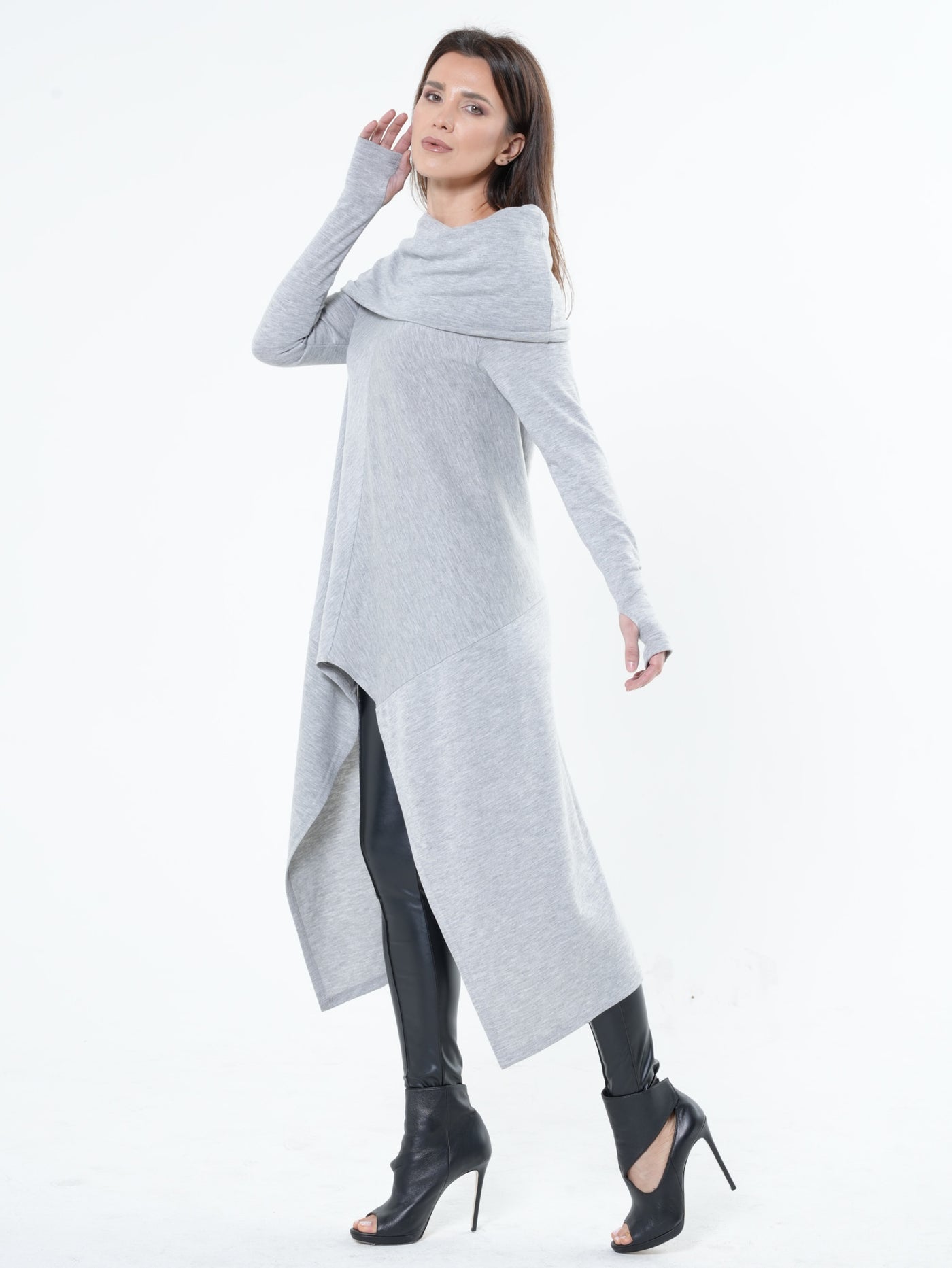 Soft Knitted Tunic In Light Grey