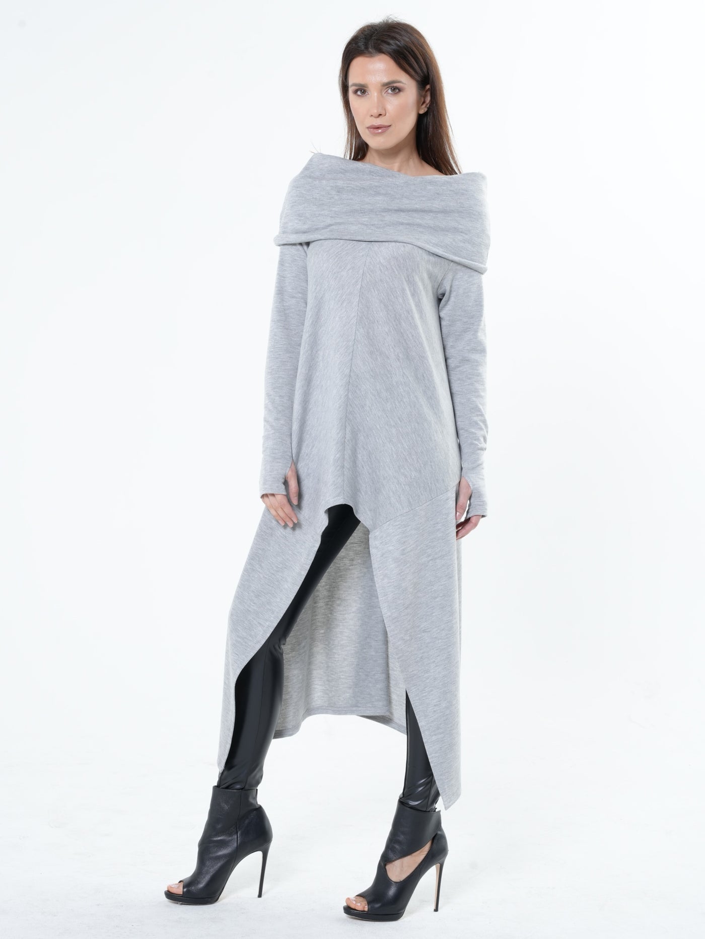 Soft Knitted Tunic In Light Grey