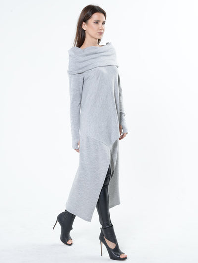 Soft Knitted Tunic In Light Grey