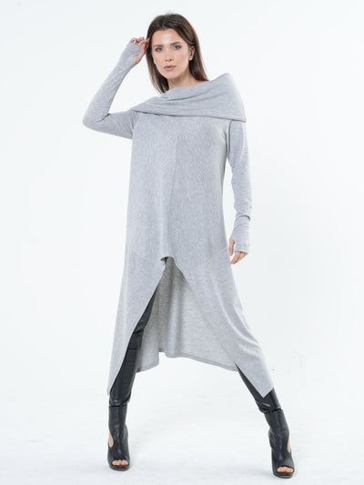 Soft Knitted Tunic In Light Grey