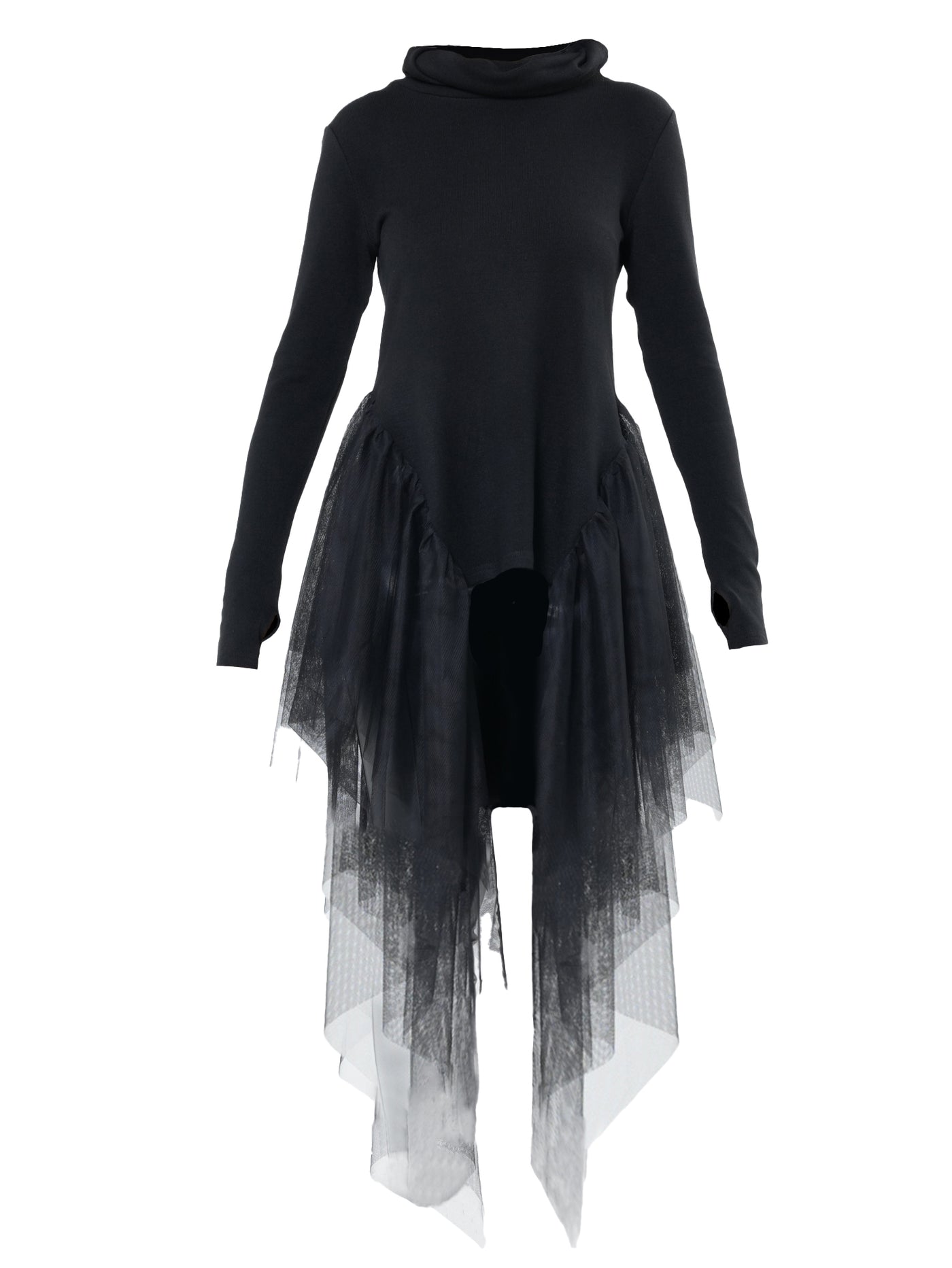 Knitted Turtleneck Tunic With Tulle