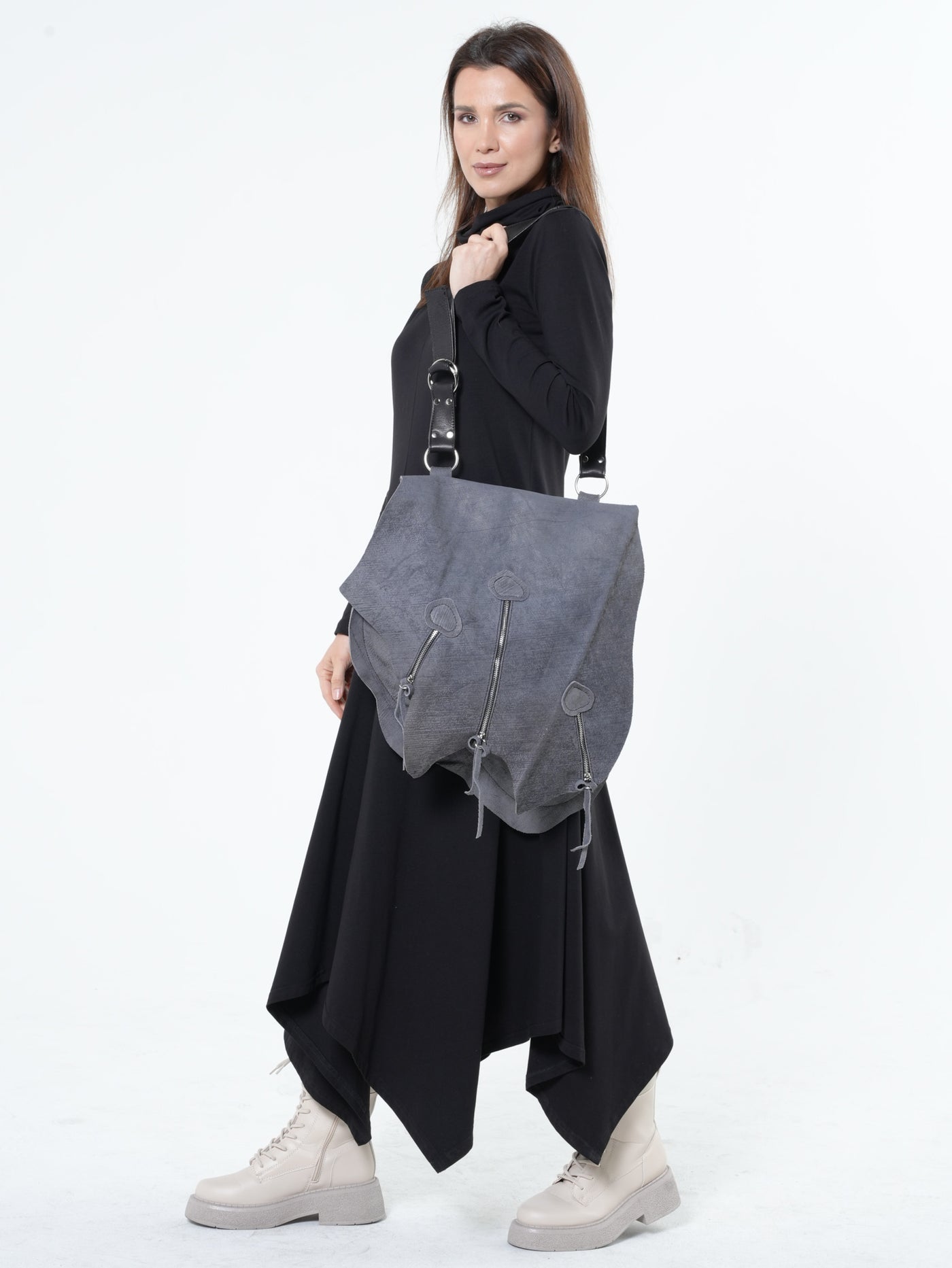 Asymmetric Leather Flap Bag