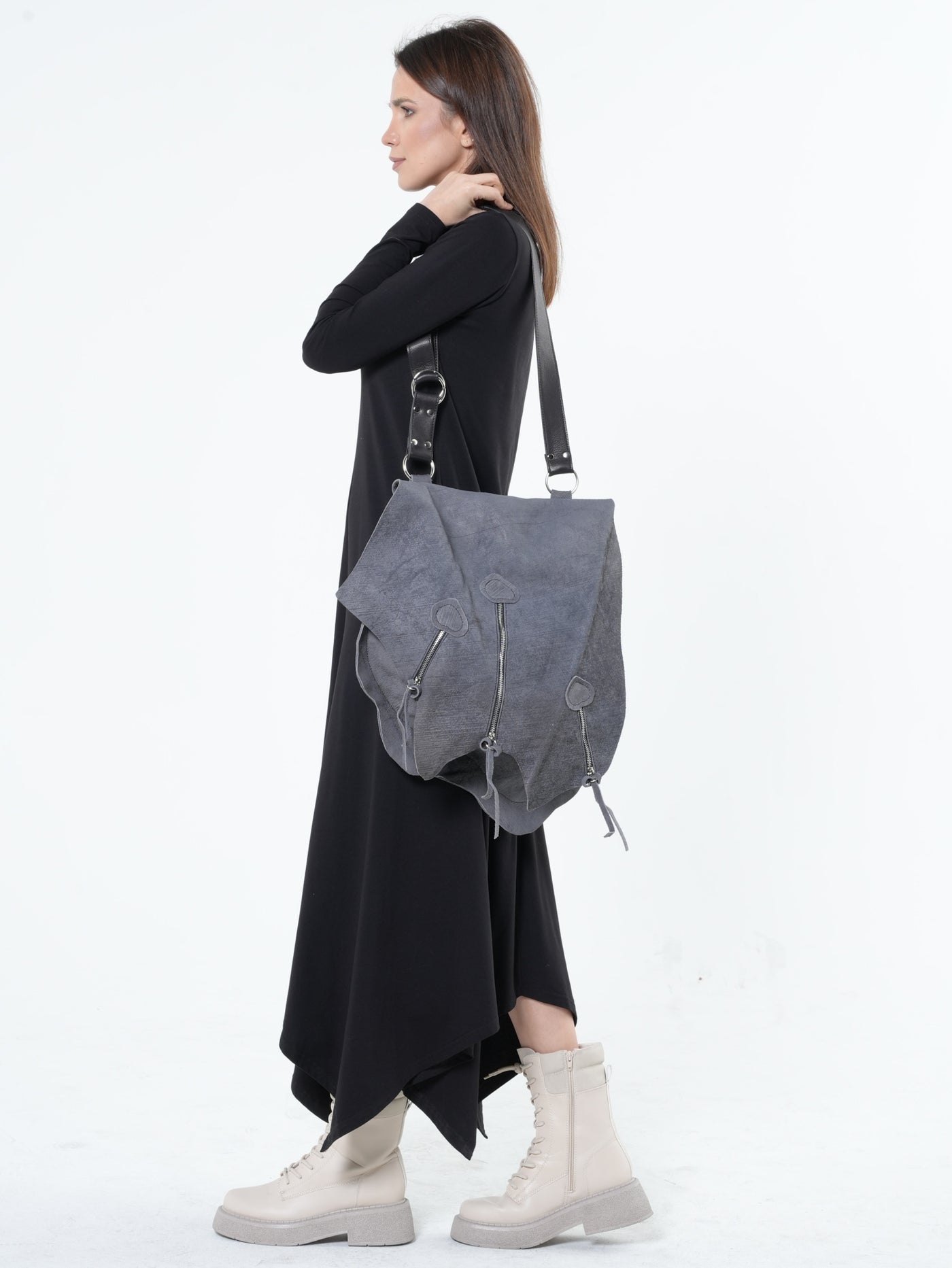 Asymmetric Leather Flap Bag