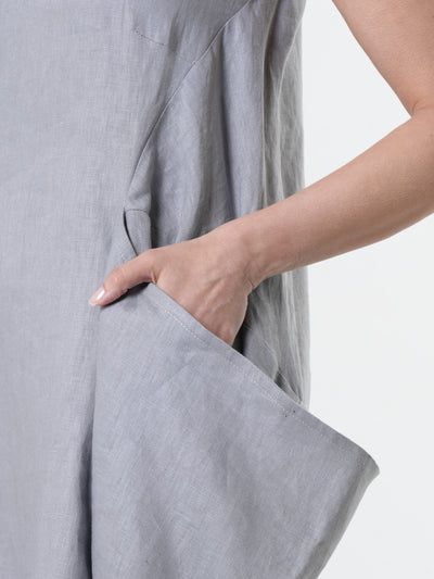 Linen Dress With Tulle Hem In Gray