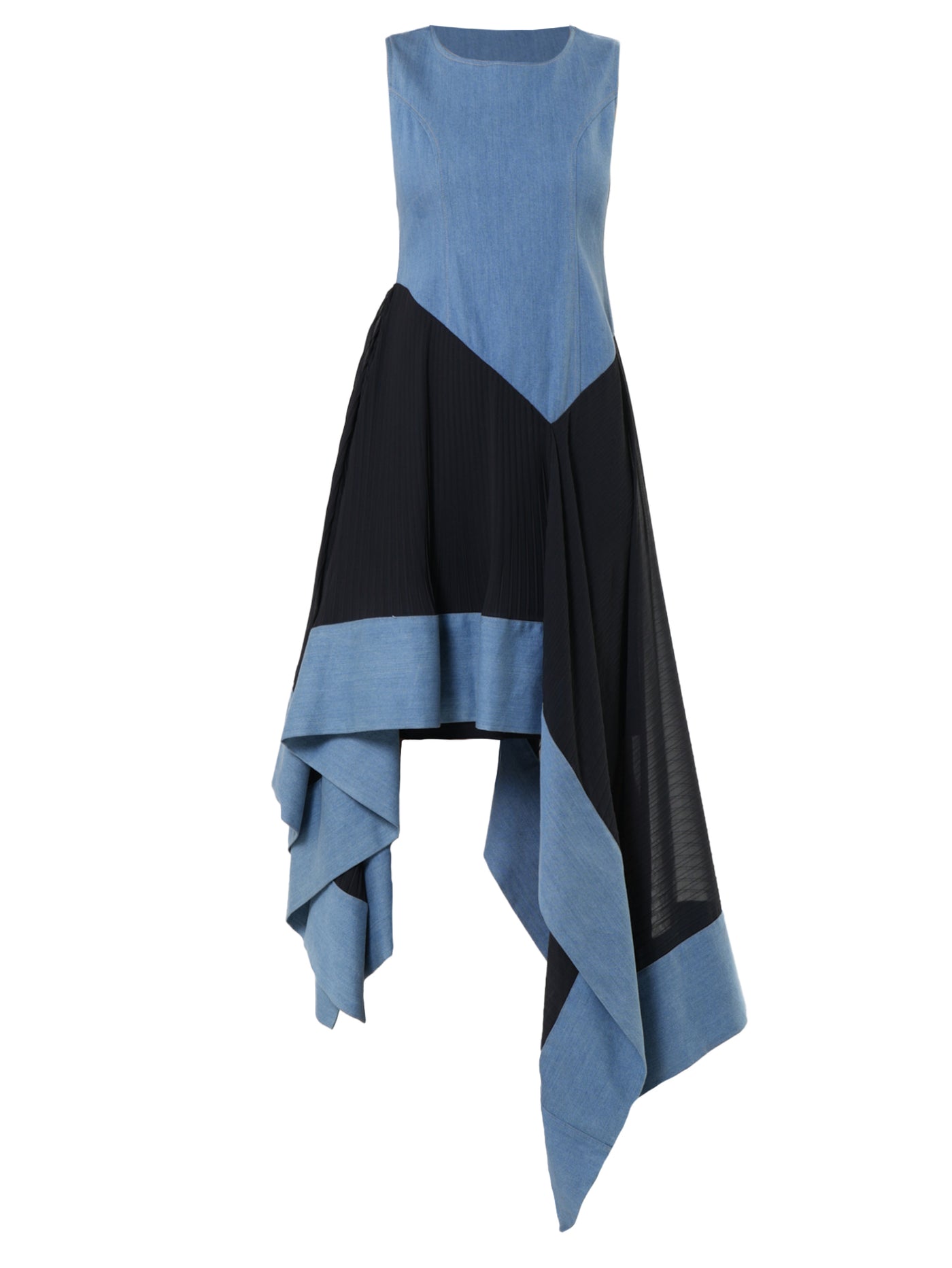 Asymmetric Denim Chiffon Dress