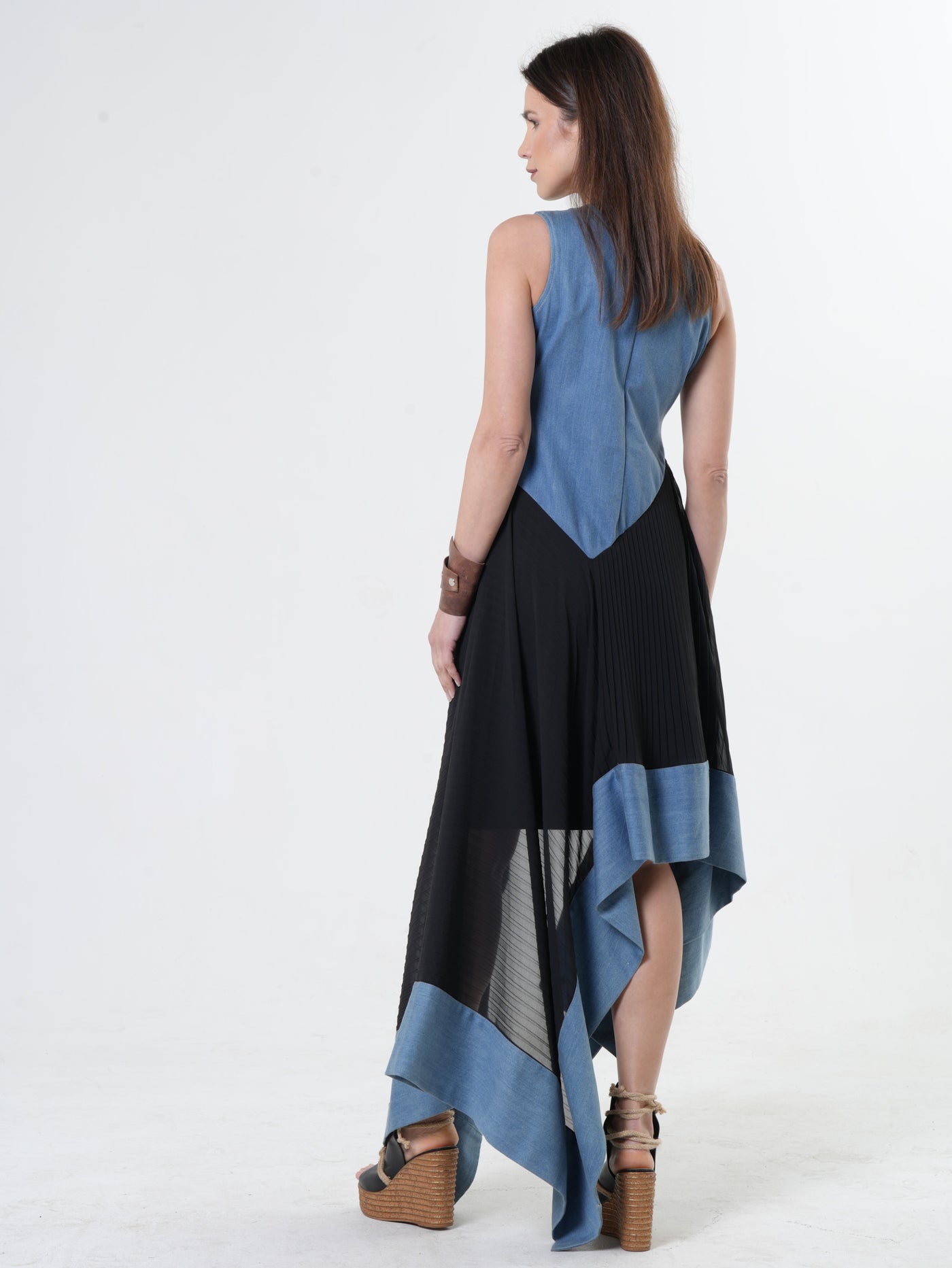 Asymmetric Denim Chiffon Dress