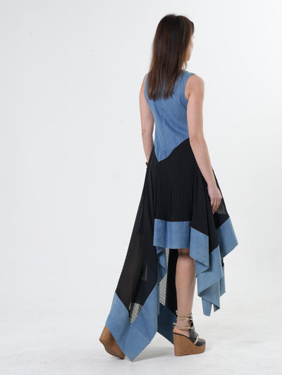 Asymmetric Denim Chiffon Dress