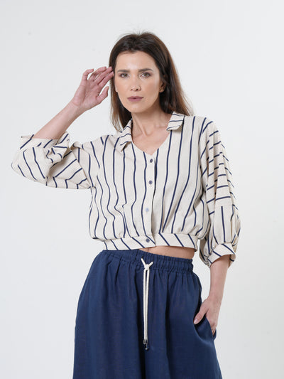 Oversize Linen Short Top in Black