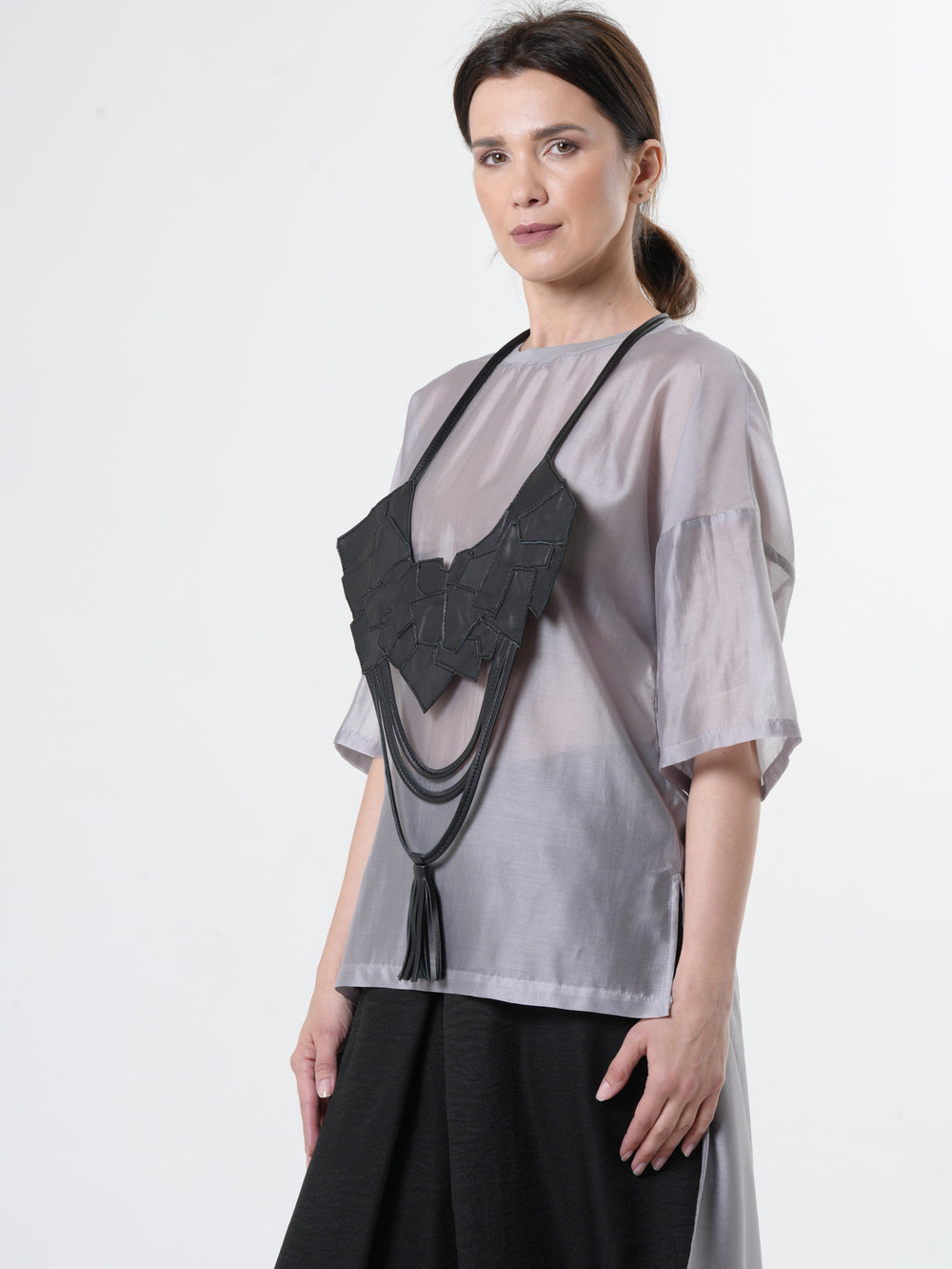 Black Genuine Leather Necklace