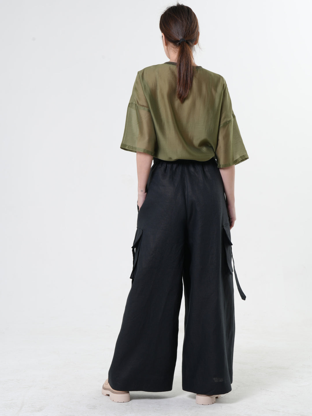 Linen Cargo Palazzo Pants in Black – Metamorphoza