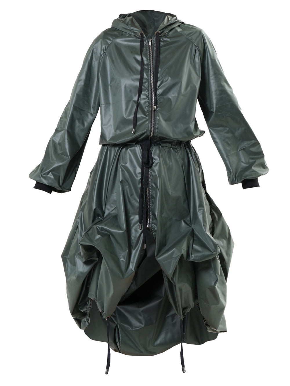 Asymmetric Hooded Raincoat In Green