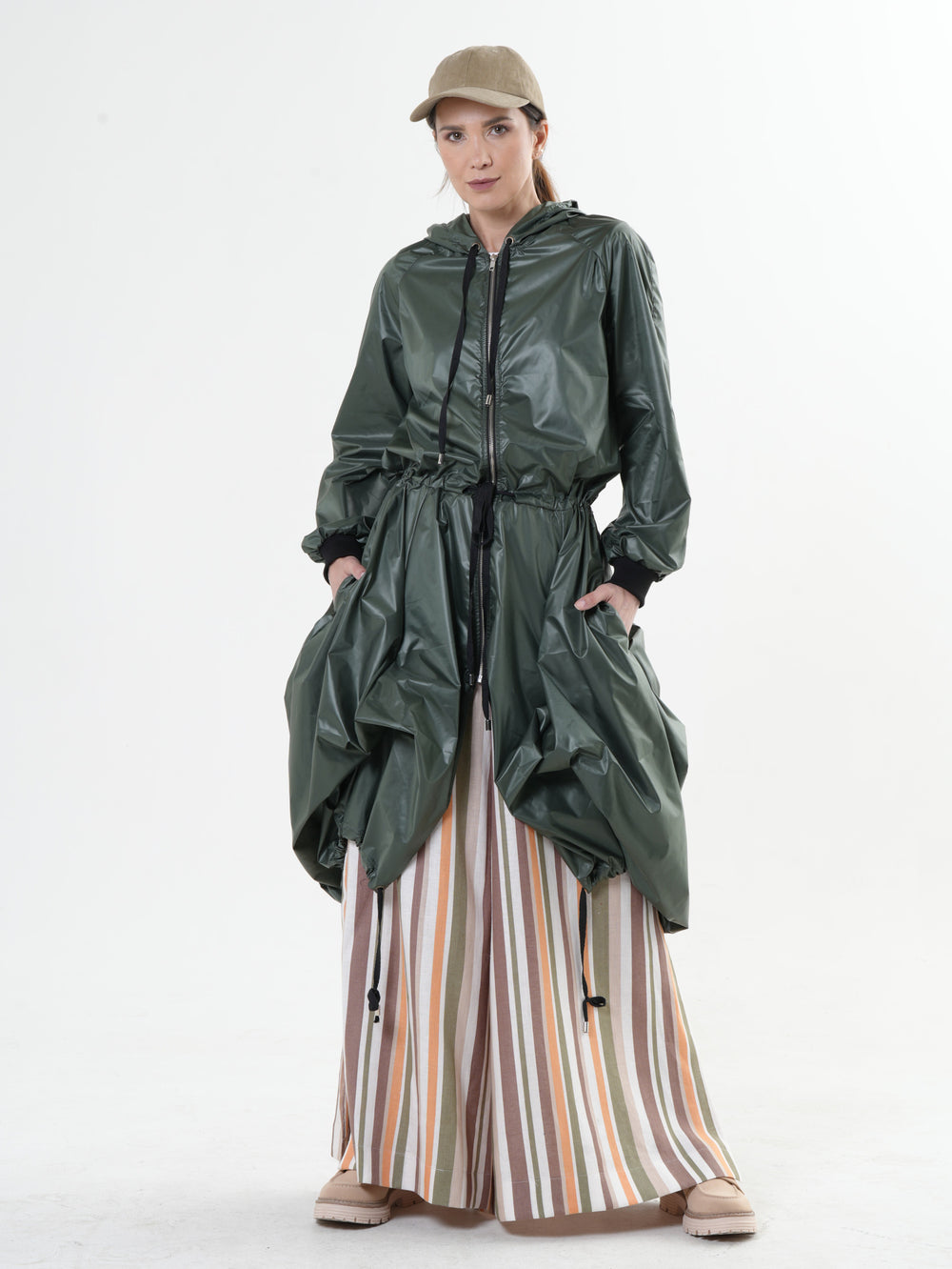 Asymmetric Hooded Raincoat In Green