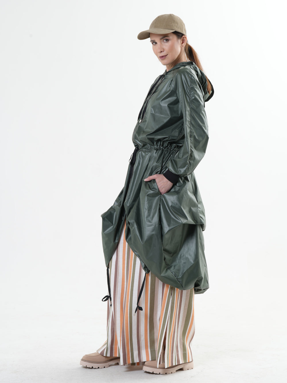 Asymmetric Hooded Raincoat In Green