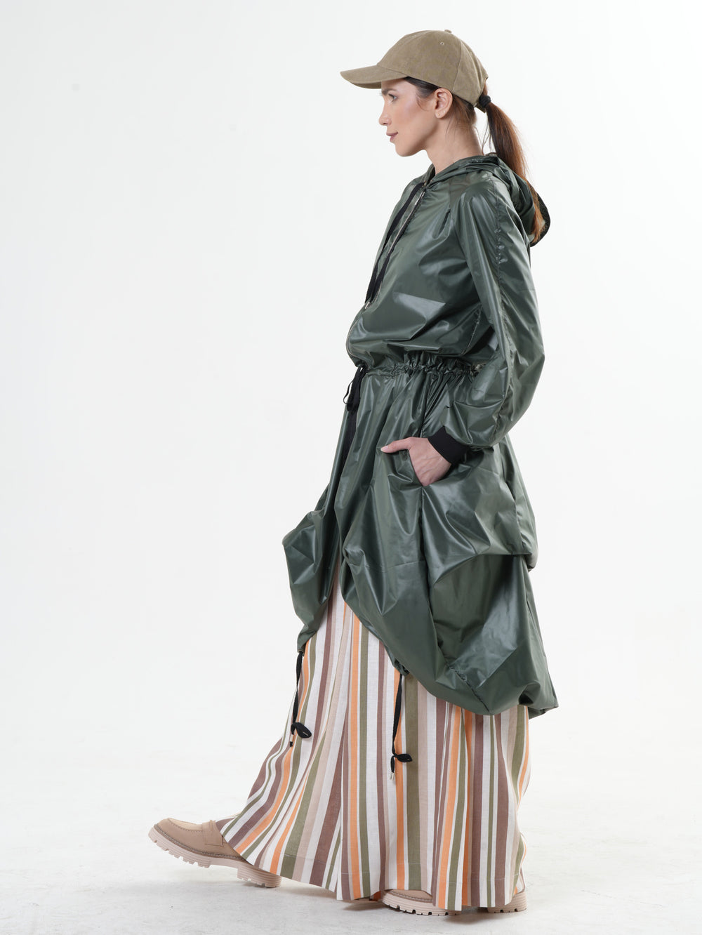 Asymmetric Hooded Raincoat In Green