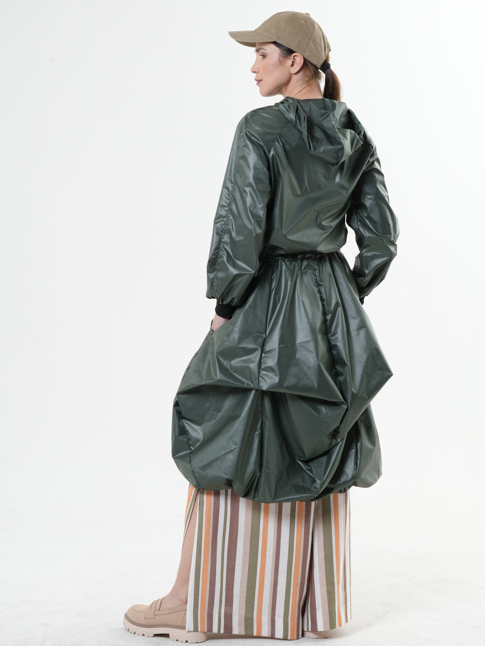 Asymmetric Hooded Raincoat In Green