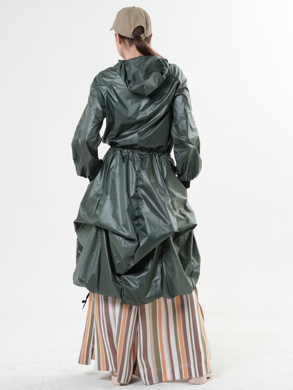 Asymmetric Hooded Raincoat In Green