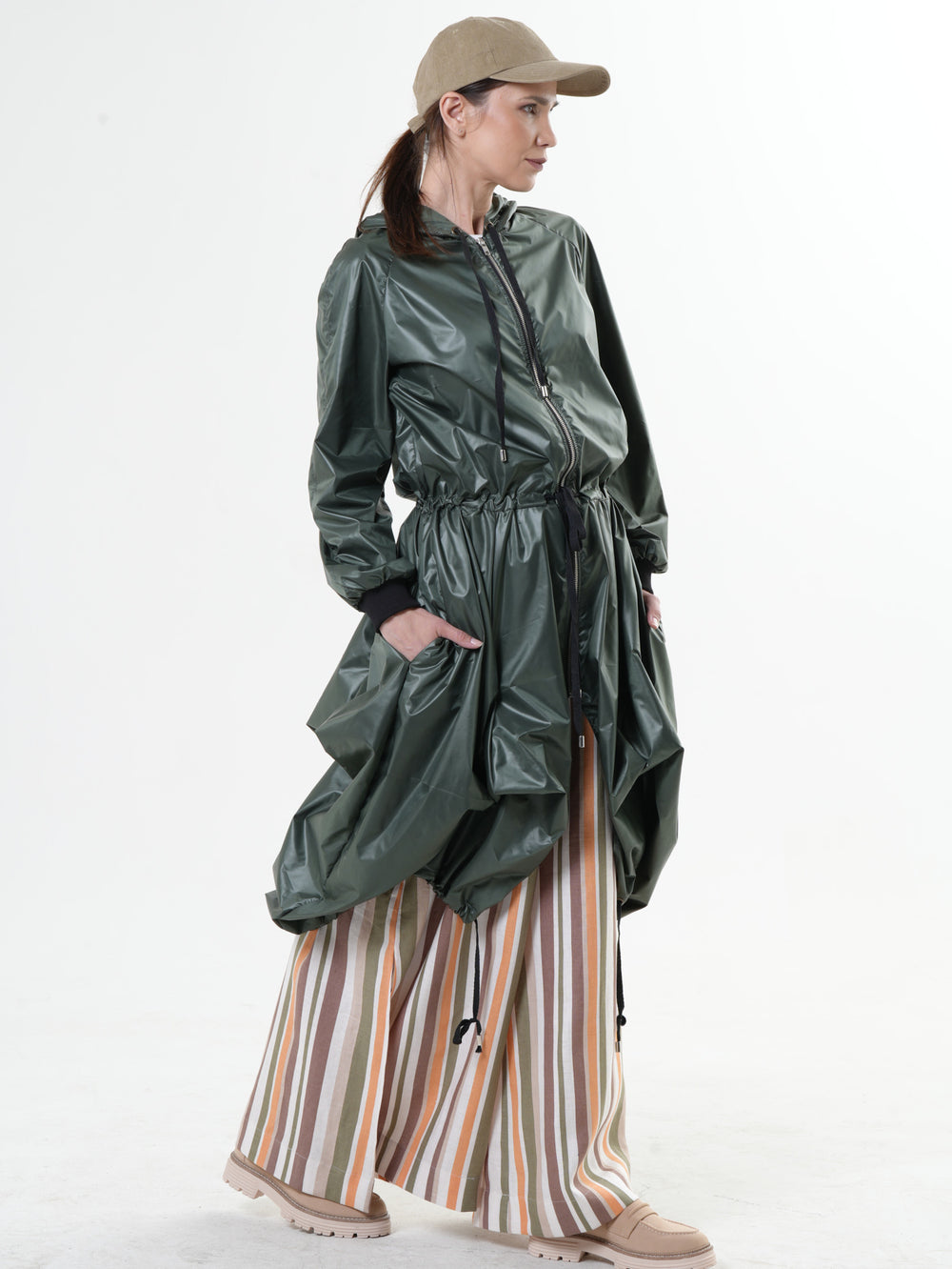 Asymmetric Hooded Raincoat In Green