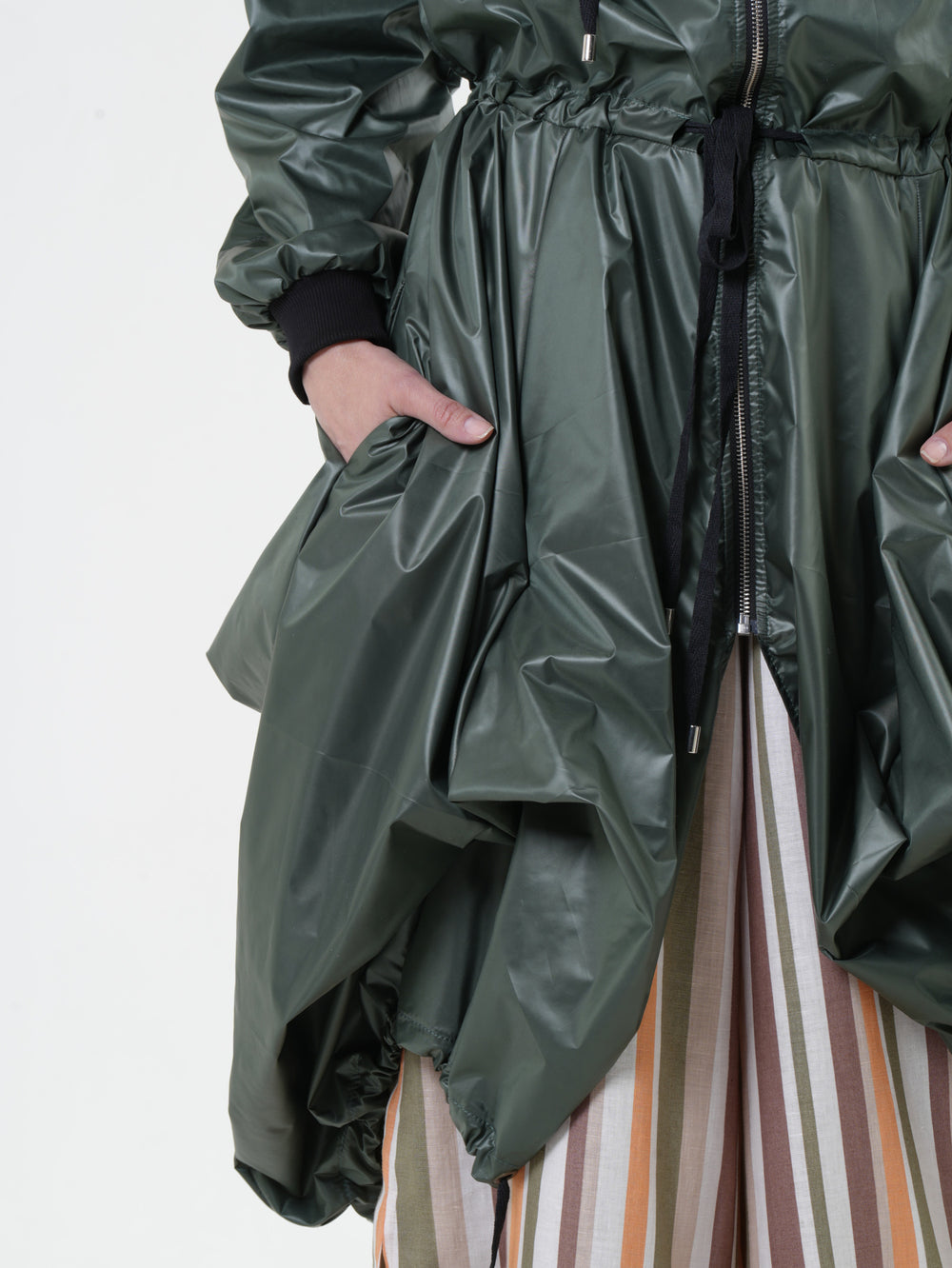 Asymmetric Hooded Raincoat In Green