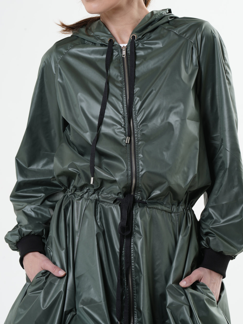 Asymmetric Hooded Raincoat In Green