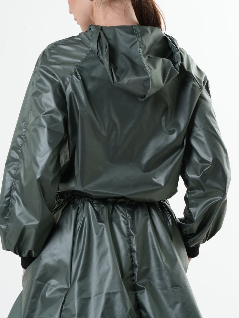 Asymmetric Hooded Raincoat In Green