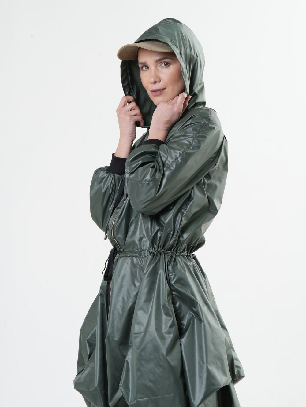 Asymmetric Hooded Raincoat In Green