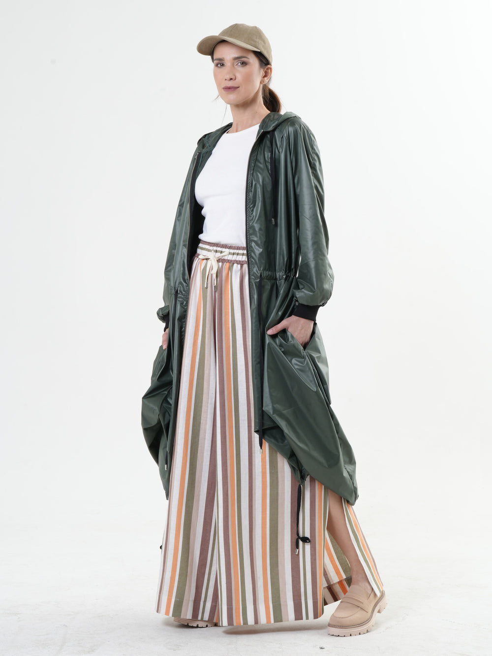 Asymmetric Hooded Raincoat In Green