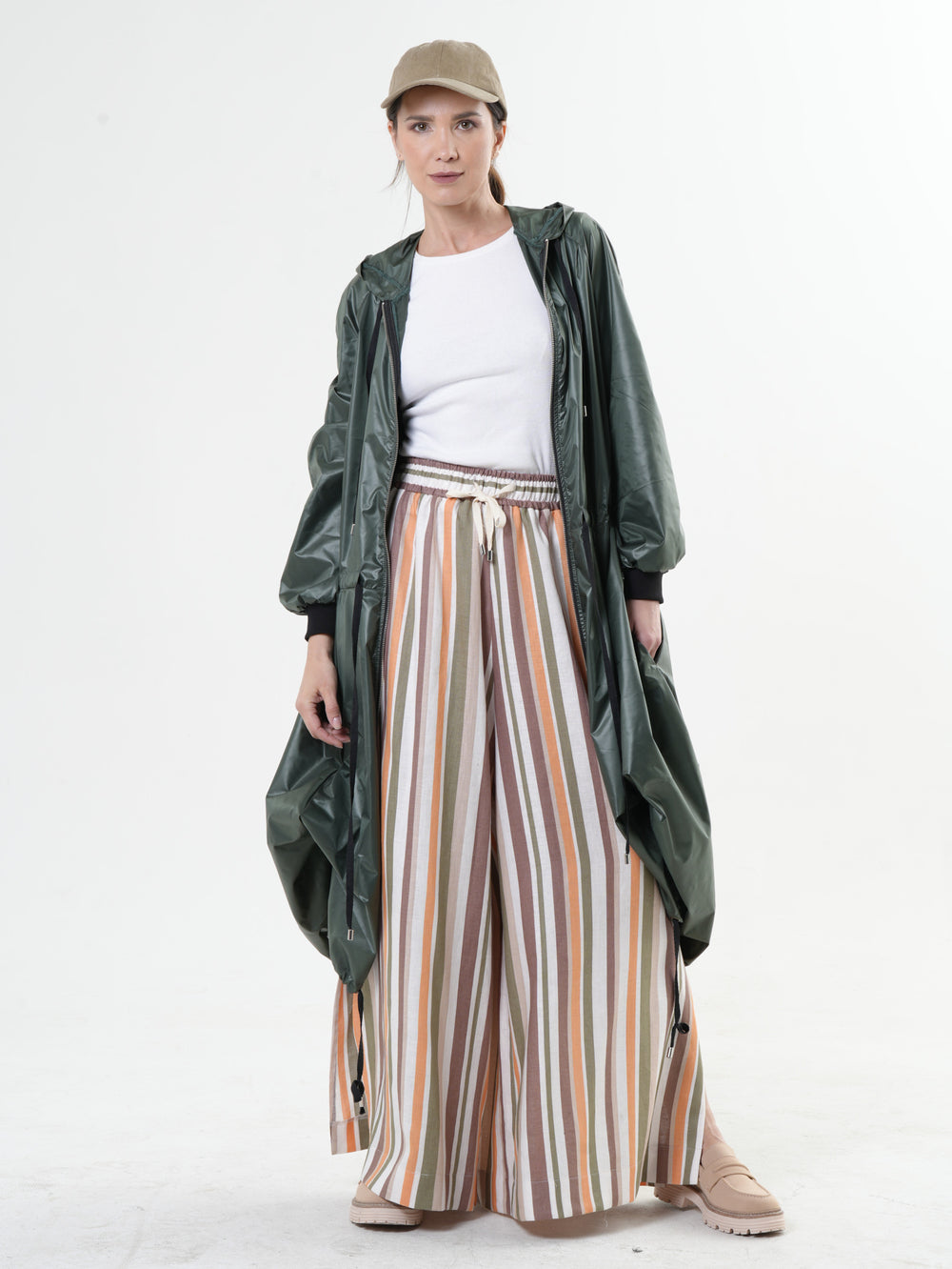 Asymmetric Hooded Raincoat In Green